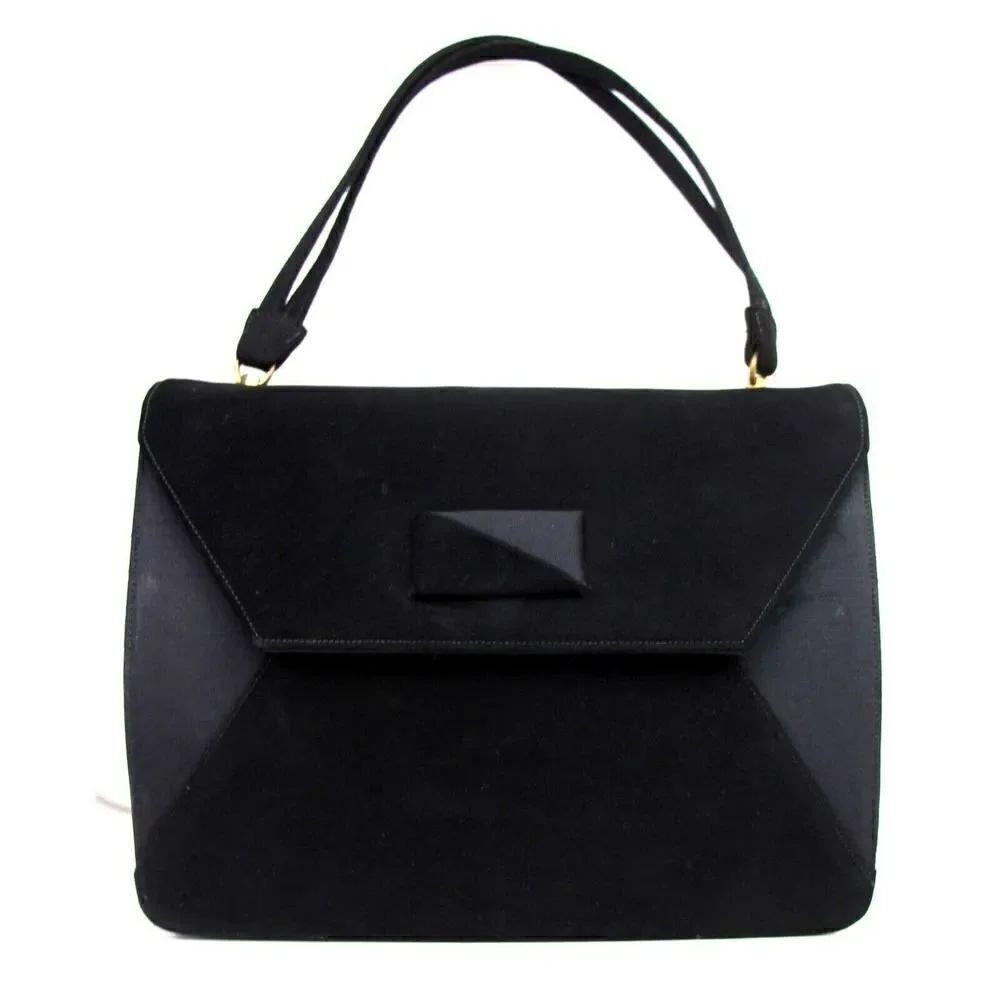 VTG I.MILLER BERNALL BLACK SUEDE SATIN SATCHEL KELLY POCKETBOOK HANDBAG PURSE